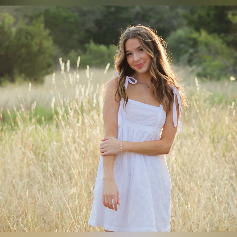 White Floral Tie Strap Dress